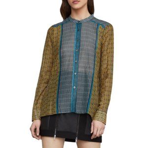 BCBGMaxAzria Border Weave Tie-Front Exotic Mixed Print Shirt | M